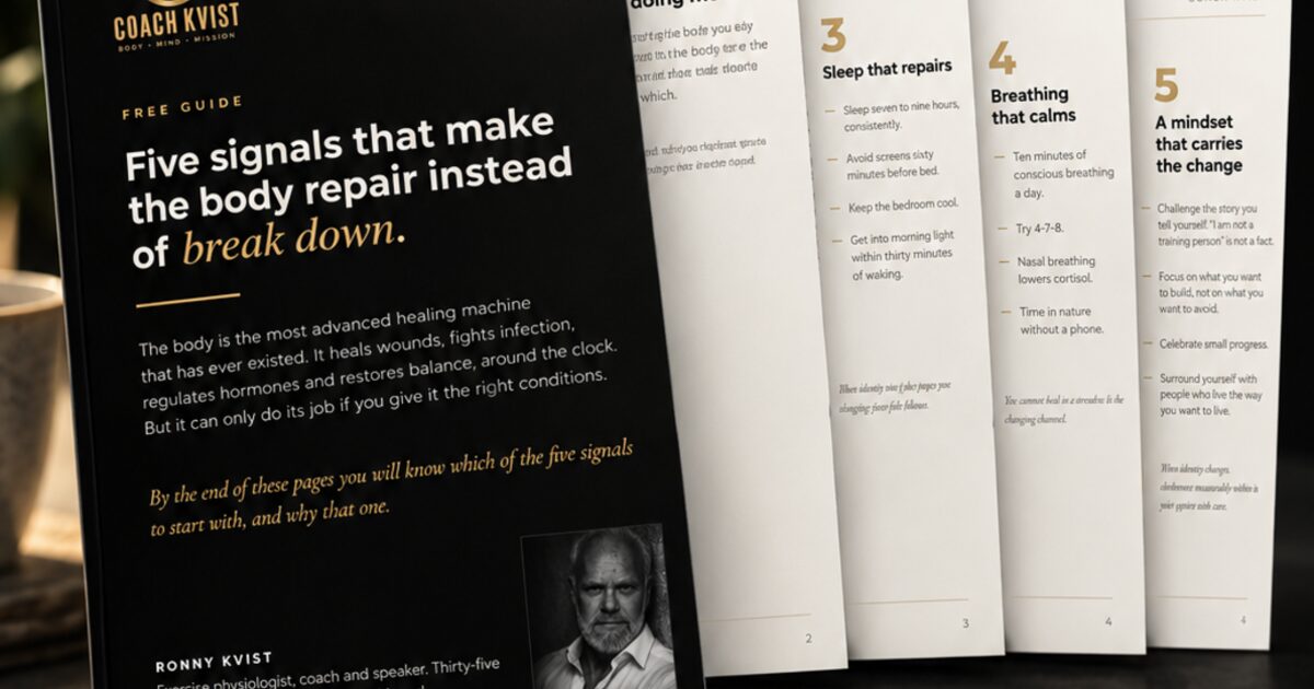 The guide, five pages: five signals that make the body repair instead of break down